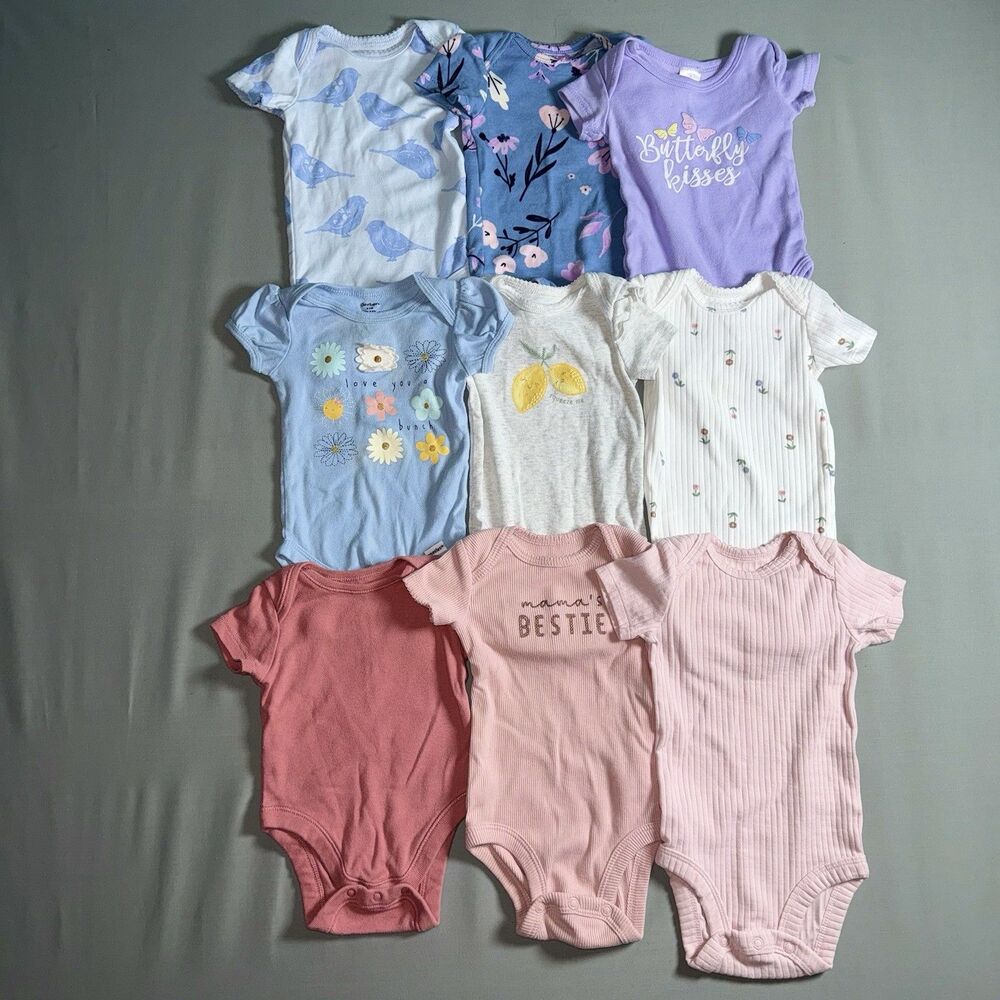 9 Piece Baby Girl Clothing Bundle 0-3 Months Carters, Gerber, The Peanut Shell